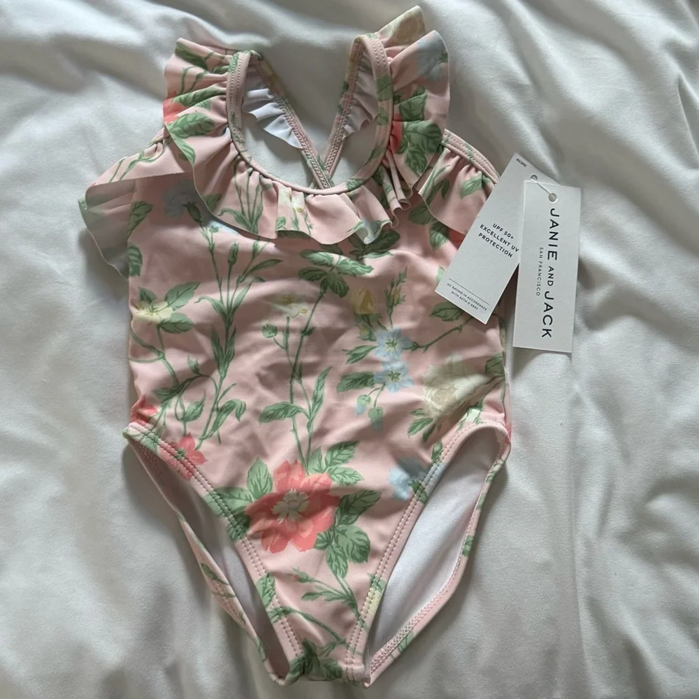 Girls' Floral Ruffle One-Piece Swimsuit - Pink